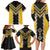 Yellow Niho Taniwha Mix Poutama Family Matching Long Sleeve Bodycon Dress and Hawaiian Shirt Unique Taniko Aotearoa