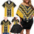 Yellow Niho Taniwha Mix Poutama Family Matching Off Shoulder Short Dress and Hawaiian Shirt Unique Taniko Aotearoa