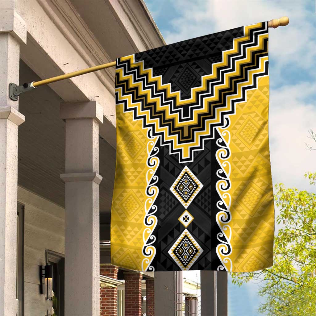 Yellow Niho Taniwha Mix Poutama Garden Flag Unique Taniko Aotearoa LT01 House Flag Yellow - Polynesian Pride