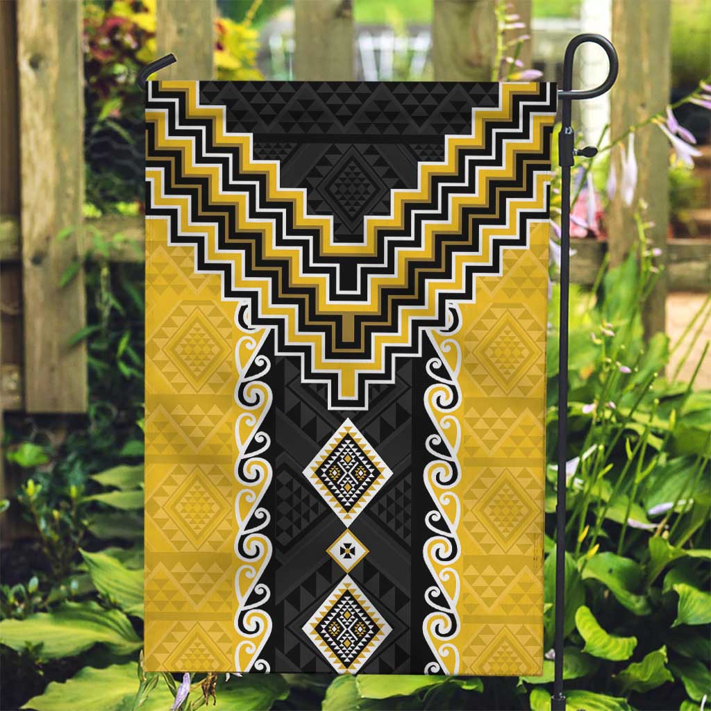 Yellow Niho Taniwha Mix Poutama Garden Flag Unique Taniko Aotearoa LT01 Garden Flag Yellow - Polynesian Pride