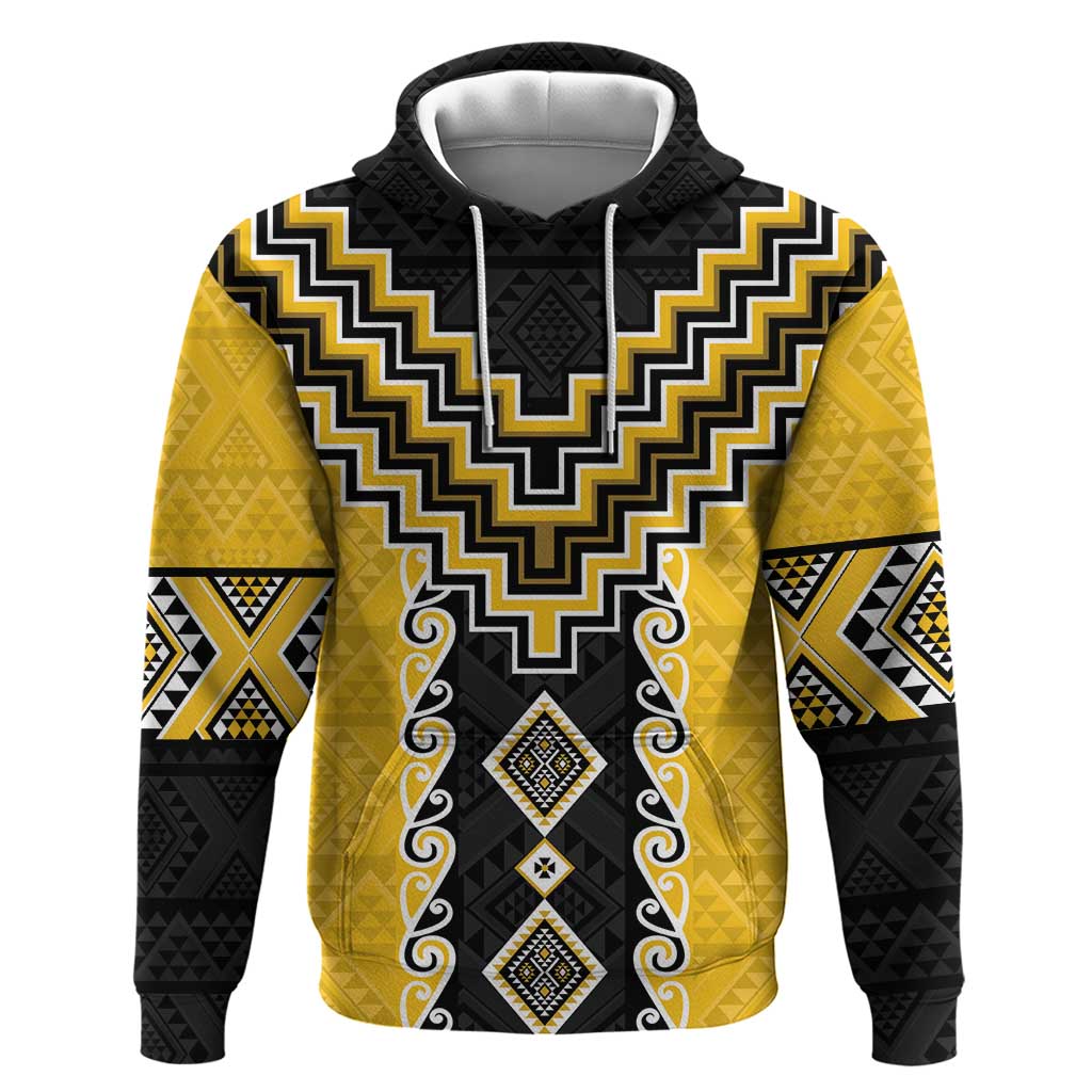 Yellow Niho Taniwha Mix Poutama Hoodie Unique Taniko Aotearoa LT01 Pullover Hoodie Yellow - Polynesian Pride