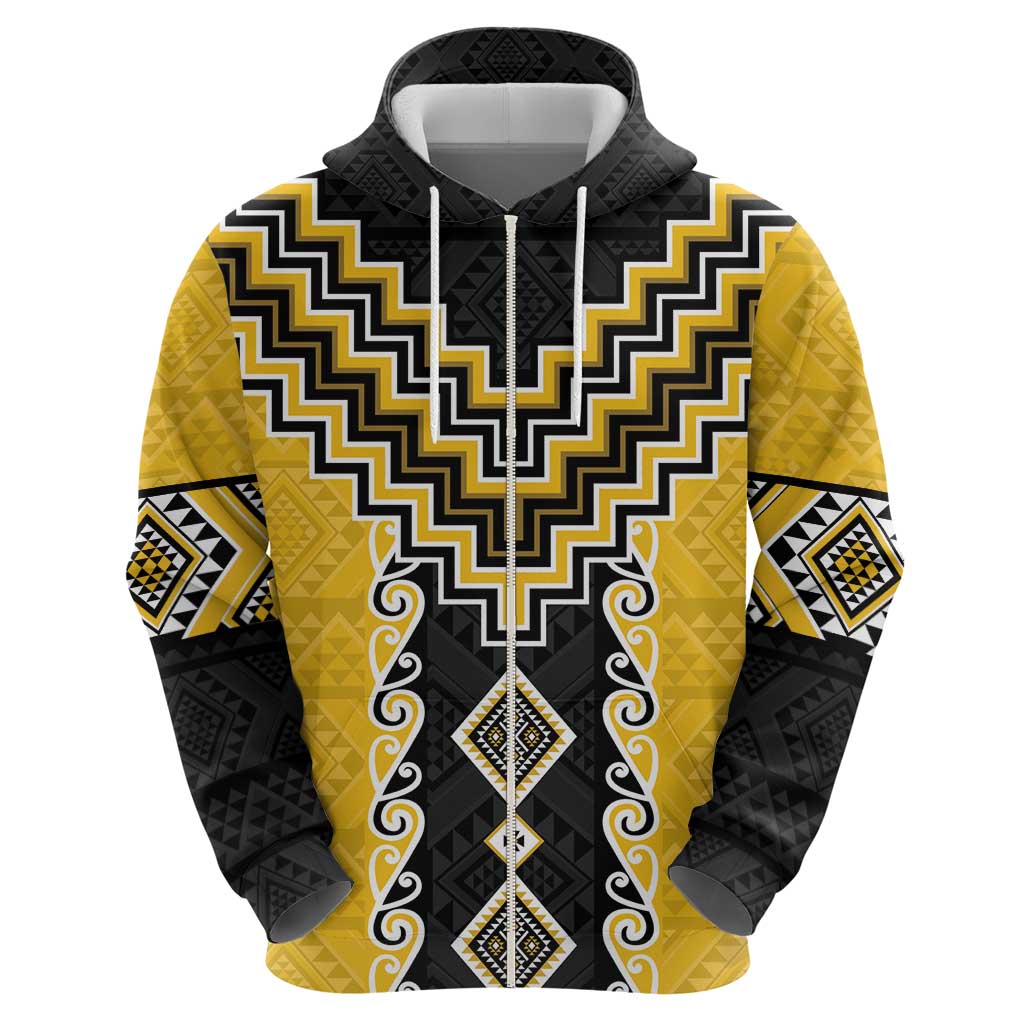 Yellow Niho Taniwha Mix Poutama Hoodie Unique Taniko Aotearoa LT01 - Polynesian Pride