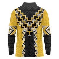 Yellow Niho Taniwha Mix Poutama Long Sleeve Polo Shirt Unique Taniko Aotearoa LT01 - Polynesian Pride