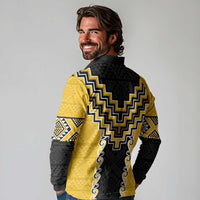 Yellow Niho Taniwha Mix Poutama Long Sleeve Polo Shirt Unique Taniko Aotearoa LT01 - Polynesian Pride