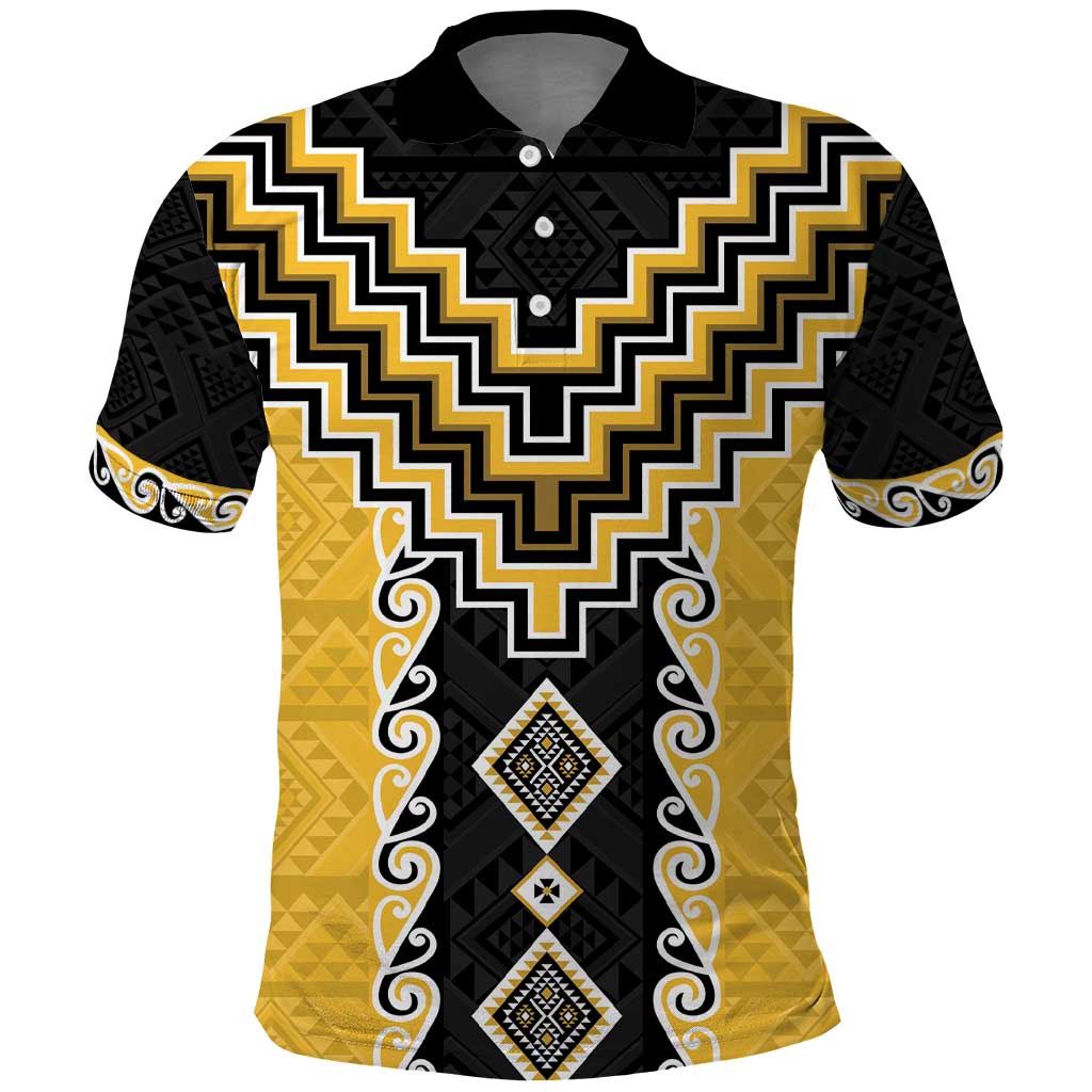 Yellow Niho Taniwha Mix Poutama Polo Shirt Unique Taniko Aotearoa LT01 Yellow - Polynesian Pride