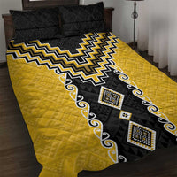 Yellow Niho Taniwha Mix Poutama Quilt Bed Set Unique Taniko Aotearoa LT01 Yellow - Polynesian Pride