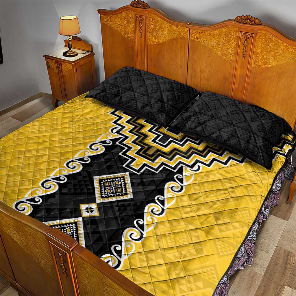 Yellow Niho Taniwha Mix Poutama Quilt Bed Set Unique Taniko Aotearoa LT01 - Polynesian Pride