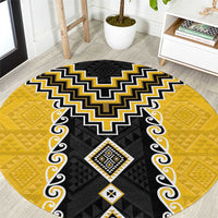 Yellow Niho Taniwha Mix Poutama Round Carpet Unique Taniko Aotearoa LT01 Yellow - Polynesian Pride