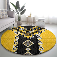 Yellow Niho Taniwha Mix Poutama Round Carpet Unique Taniko Aotearoa LT01 - Polynesian Pride