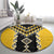 Yellow Niho Taniwha Mix Poutama Round Carpet Unique Taniko Aotearoa