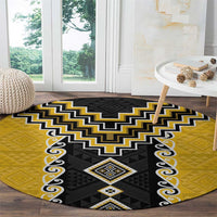 Yellow Niho Taniwha Mix Poutama Round Carpet Unique Taniko Aotearoa LT01 - Polynesian Pride