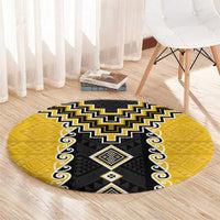 Yellow Niho Taniwha Mix Poutama Round Carpet Unique Taniko Aotearoa LT01 - Polynesian Pride