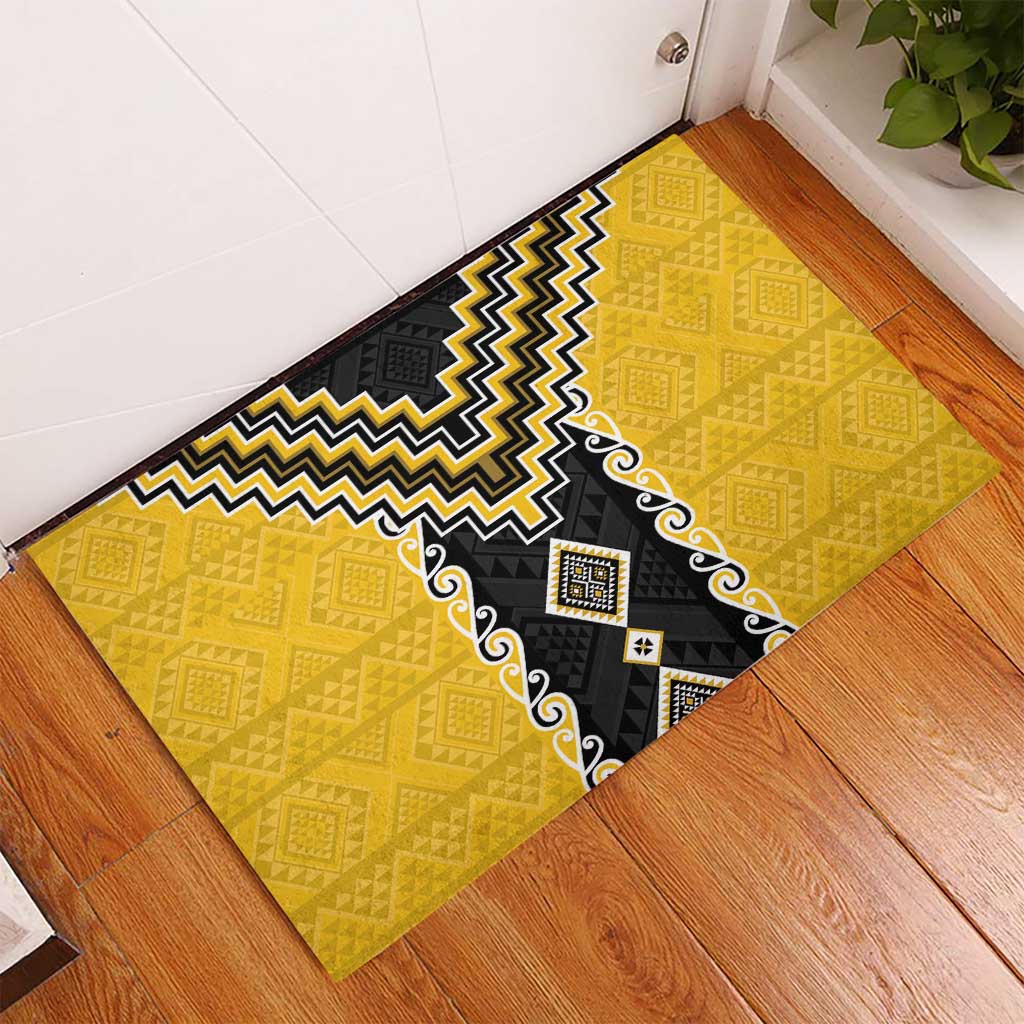Yellow Niho Taniwha Mix Poutama Rubber Doormat Unique Taniko Aotearoa LT01 - Polynesian Pride