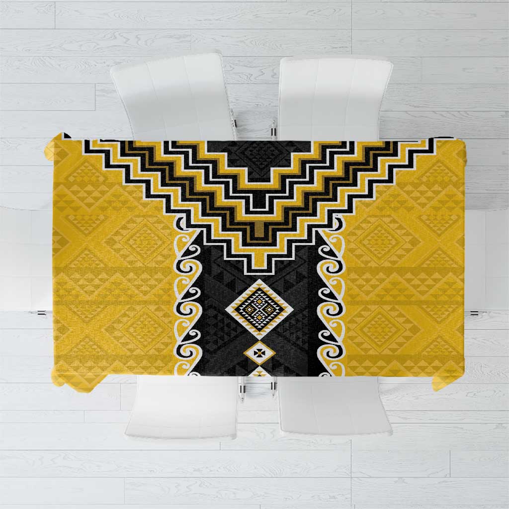 Yellow Niho Taniwha Mix Poutama Tablecloth Unique Taniko Aotearoa LT01 Yellow - Polynesian Pride