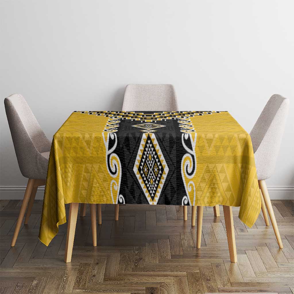 Yellow Niho Taniwha Mix Poutama Tablecloth Unique Taniko Aotearoa LT01 - Polynesian Pride
