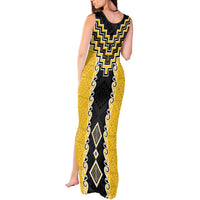 Yellow Niho Taniwha Mix Poutama Tank Maxi Dress Unique Taniko Aotearoa LT01 - Polynesian Pride