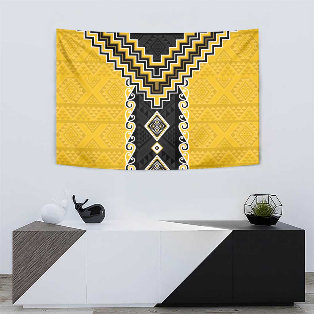 Yellow Niho Taniwha Mix Poutama Tapestry Unique Taniko Aotearoa LT01 - Polynesian Pride