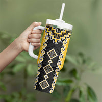 Yellow Niho Taniwha Mix Poutama Tumbler With Handle Unique Taniko Aotearoa LT01 - Polynesian Pride