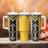Yellow Niho Taniwha Mix Poutama Tumbler With Handle Unique Taniko Aotearoa LT01 - Polynesian Pride