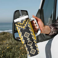 Yellow Niho Taniwha Mix Poutama Tumbler With Handle Unique Taniko Aotearoa LT01 - Polynesian Pride