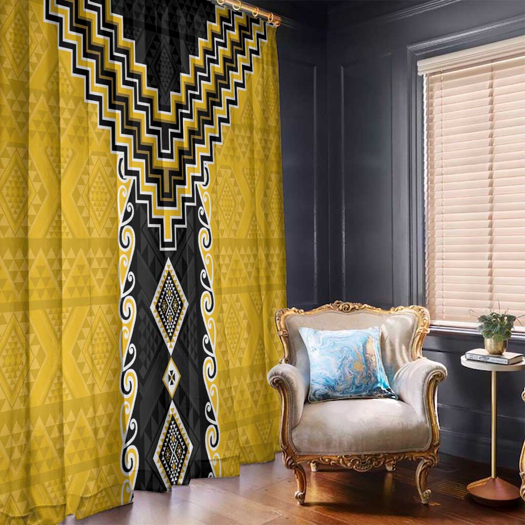 Yellow Niho Taniwha Mix Poutama Window Curtain Unique Taniko Aotearoa LT01 - Polynesian Pride