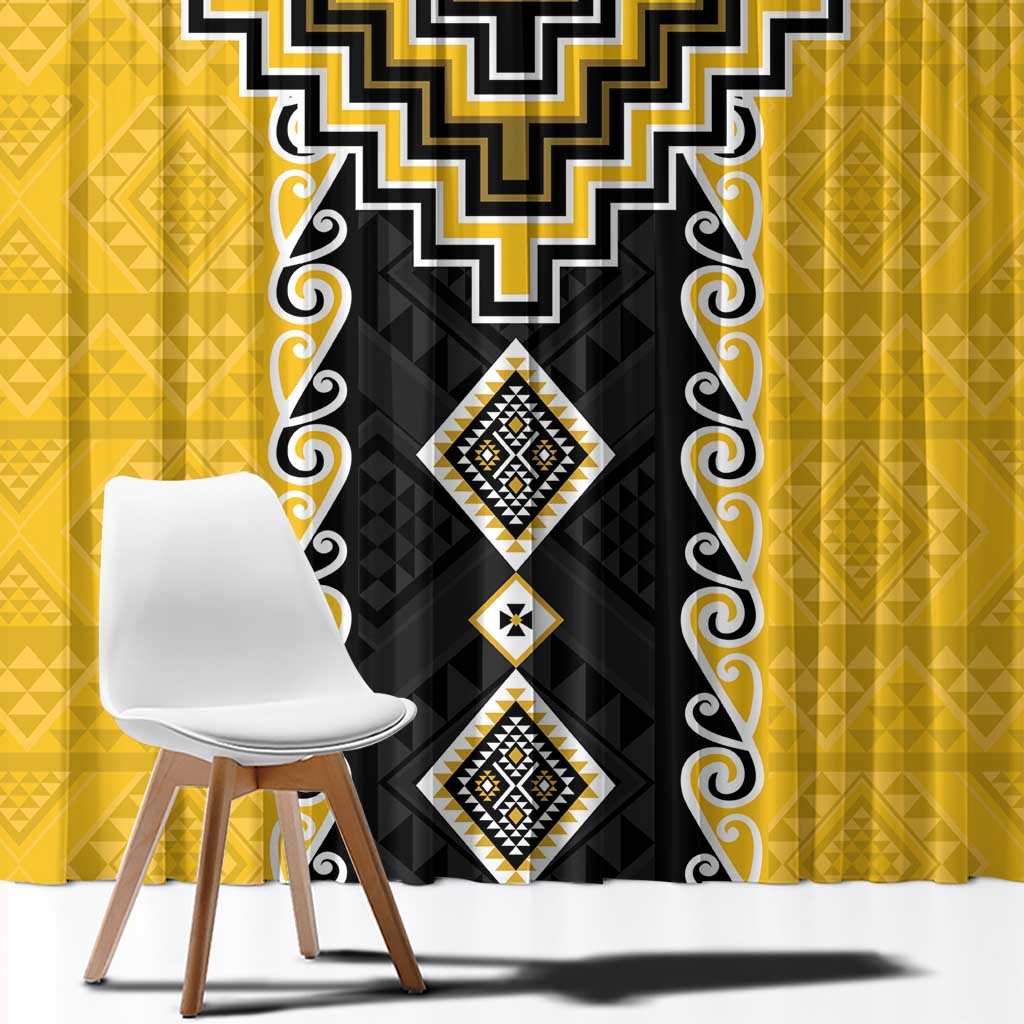 Yellow Niho Taniwha Mix Poutama Window Curtain Unique Taniko Aotearoa LT01 - Polynesian Pride