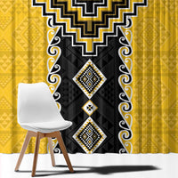 Yellow Niho Taniwha Mix Poutama Window Curtain Unique Taniko Aotearoa LT01 - Polynesian Pride
