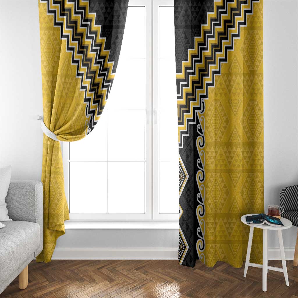 Yellow Niho Taniwha Mix Poutama Window Curtain Unique Taniko Aotearoa LT01 - Polynesian Pride