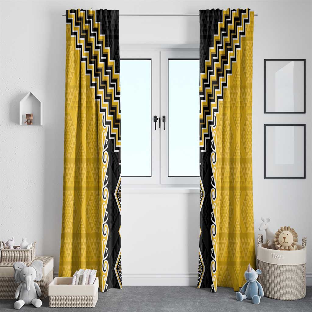 Yellow Niho Taniwha Mix Poutama Window Curtain Unique Taniko Aotearoa LT01 - Polynesian Pride