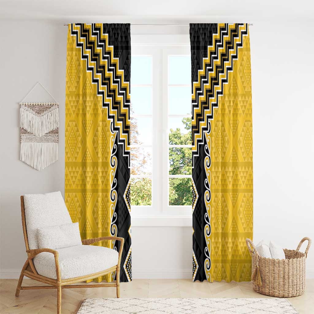 Yellow Niho Taniwha Mix Poutama Window Curtain Unique Taniko Aotearoa LT01 - Polynesian Pride