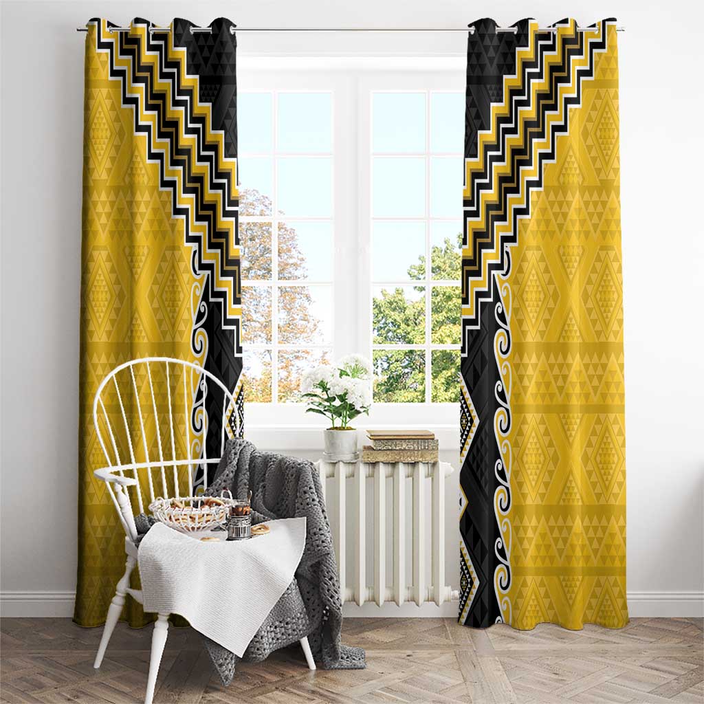 Yellow Niho Taniwha Mix Poutama Window Curtain Unique Taniko Aotearoa LT01 - Polynesian Pride