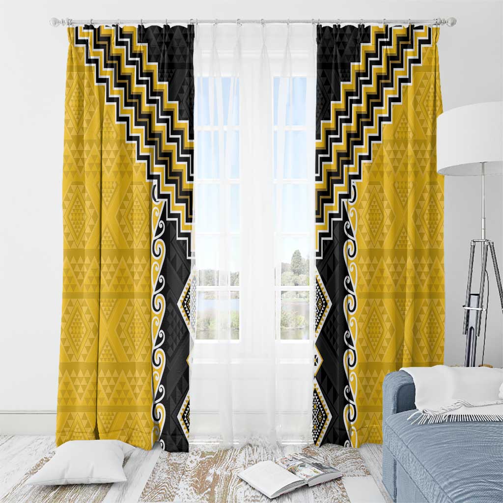 Yellow Niho Taniwha Mix Poutama Window Curtain Unique Taniko Aotearoa LT01 - Polynesian Pride