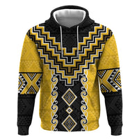 Yellow Niho Taniwha Mix Poutama Zip Hoodie Unique Taniko Aotearoa LT01 Pullover Hoodie Yellow - Polynesian Pride