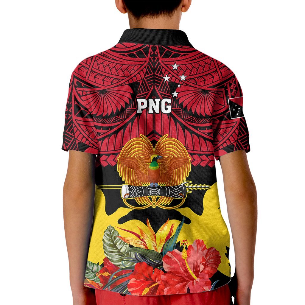 Papua New Guinea Kid Polo Shirt Bird Of Paradise Mix Polynesian Pattern LT01 - Polynesian Pride