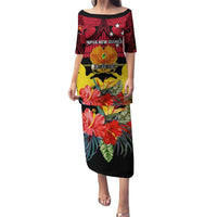 Papua New Guinea Puletasi Bird Of Paradise Mix Polynesian Pattern LT01 Long Dress Red - Polynesian Pride