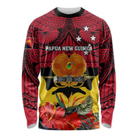 Personalised Papua New Guinea Long Sleeve Shirt Bird Of Paradise Mix Polynesian Pattern LT01 Unisex Red - Polynesian Pride