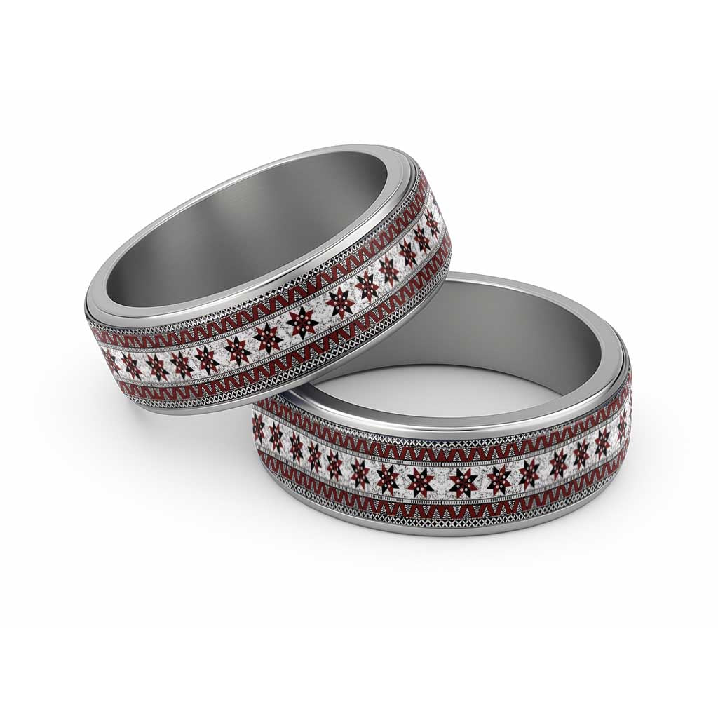 Fijian Masi Pattern Special Classic Ring LT01 Sliver White - Polynesian Pride