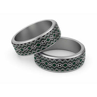 Aotearoa Green Taniko Pattern Special Classic Ring LT01 Sliver Green - Polynesian Pride