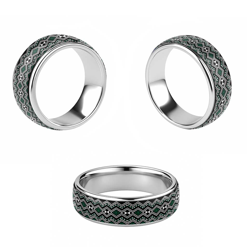 Aotearoa Green Taniko Pattern Special Classic Ring LT01 - Polynesian Pride