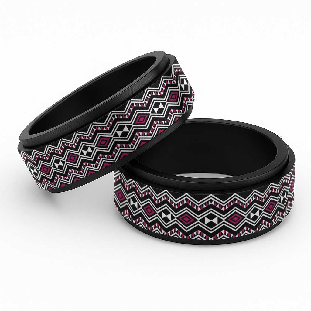 Aotearoa Pink Taniko Pattern Special Spinner Ring LT01 Black Pink - Polynesian Pride