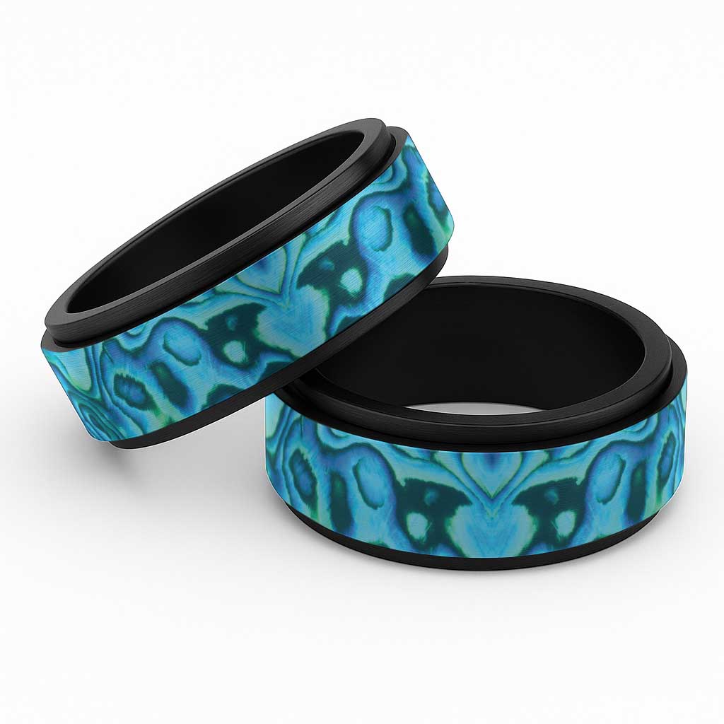 Turquoise Paua Shell Pattern Unique Spinner Ring LT01 Black Turquoise - Polynesian Pride