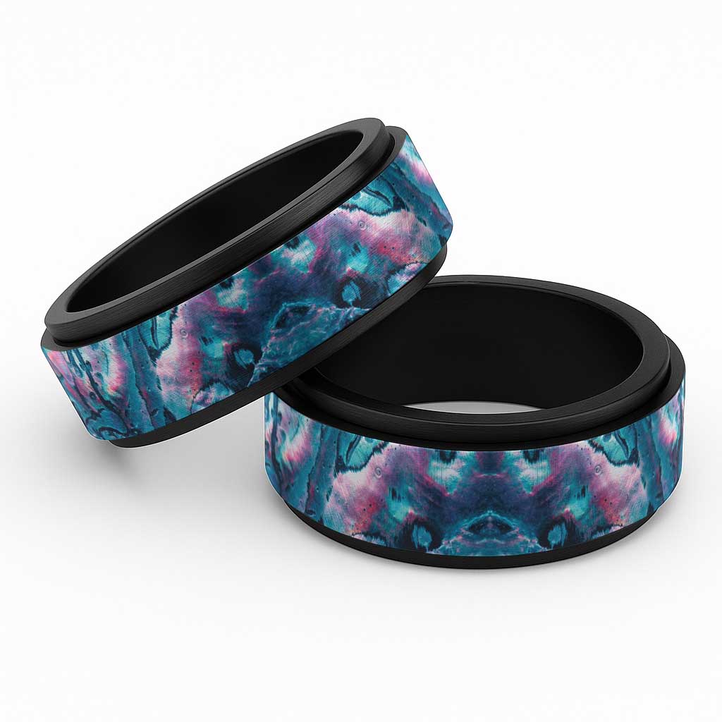 Turquoise Pink Paua Shell Pattern Unique Spinner Ring LT01 Black Turquoise - Polynesian Pride