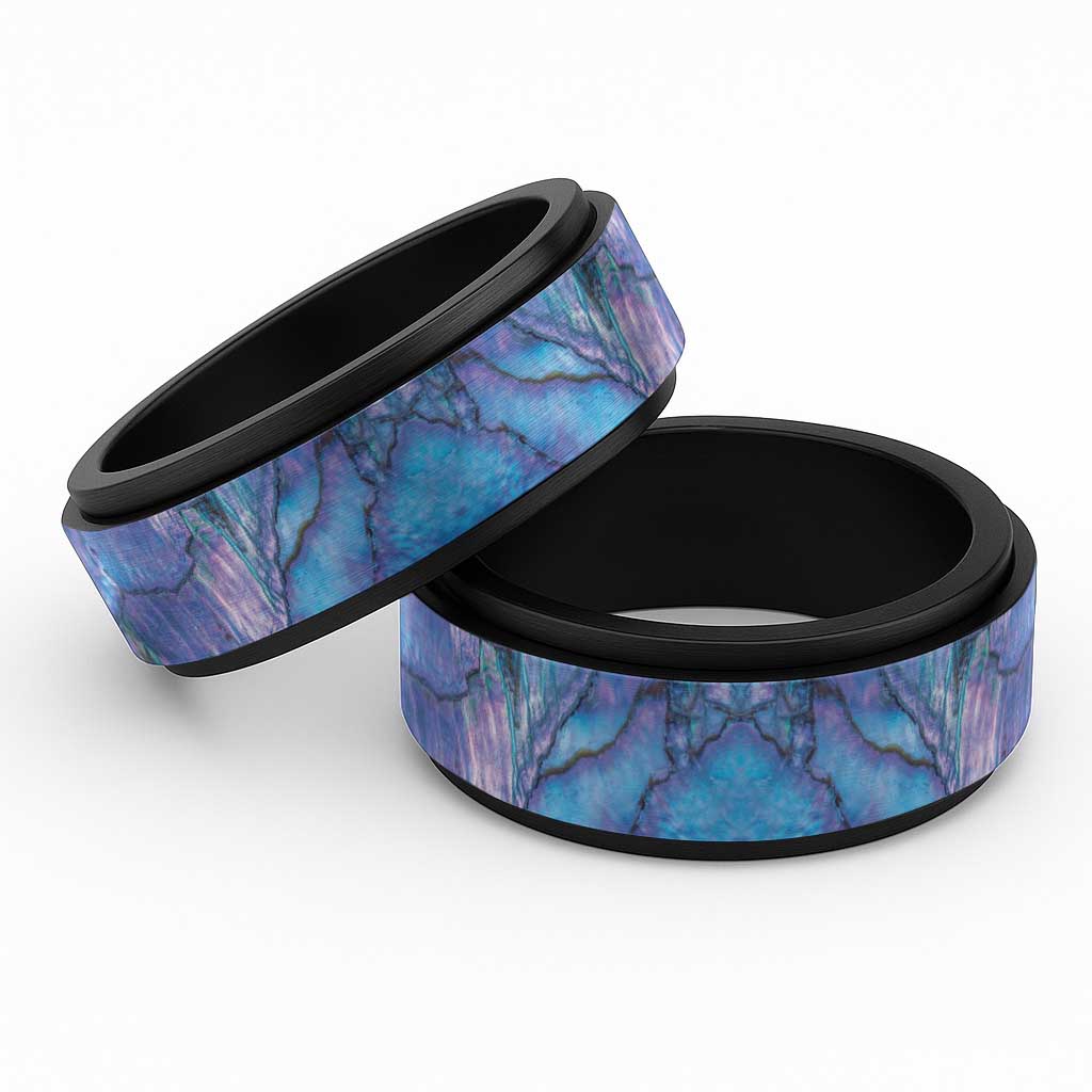 Lilac Paua Shell Pattern Unique Spinner Ring LT01 Black Purple - Polynesian Pride