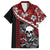 Hawaii Halloween Family Matching Off Shoulder Long Sleeve Dress and Hawaiian Shirt Hibiscus Skull Kakau Pattern LT01 Dad's Shirt - Short Sleeve Red - Polynesian Pride