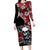 Hawaii Halloween Long Sleeve Bodycon Dress Hibiscus Skull Kakau Pattern LT01 Long Dress Red - Polynesian Pride