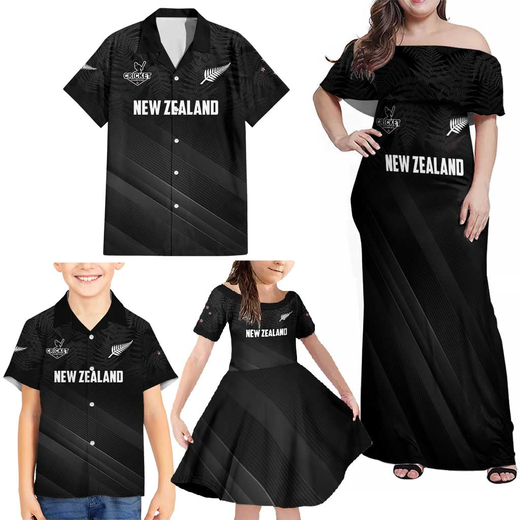 Custom New Zealand Cricket Family Matching Off Shoulder Maxi Dress and Hawaiian Shirt Aotearoa Black Cap Come On