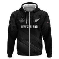 Custom New Zealand Cricket Hoodie Aotearoa Black Cap Come On LT01 Zip Hoodie Black - Polynesian Pride