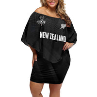Custom New Zealand Cricket Off Shoulder Short Dress Aotearoa Black Cap Come On LT01 Women Black - Polynesian Pride