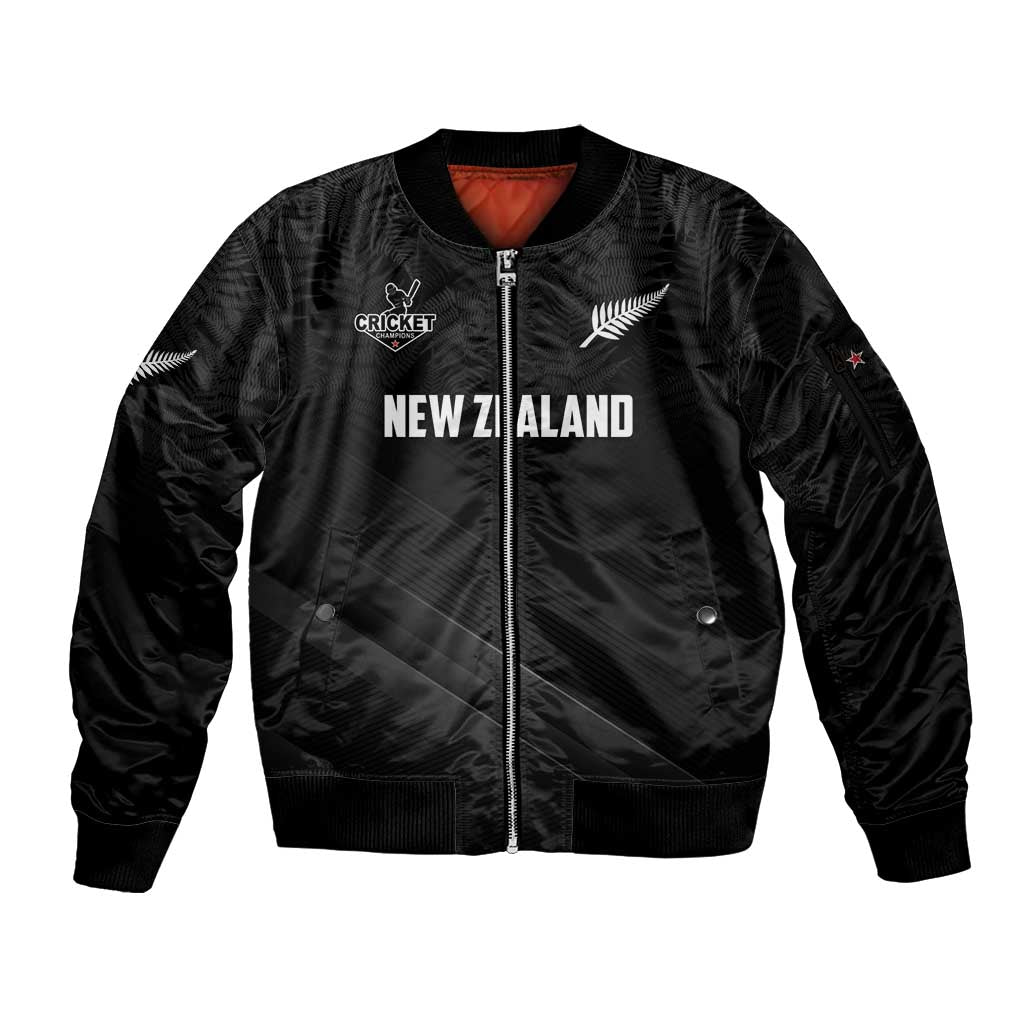 Custom New Zealand Cricket Sleeve Zip Bomber Jacket Aotearoa Black Cap Come On LT01 Unisex Black - Polynesian Pride