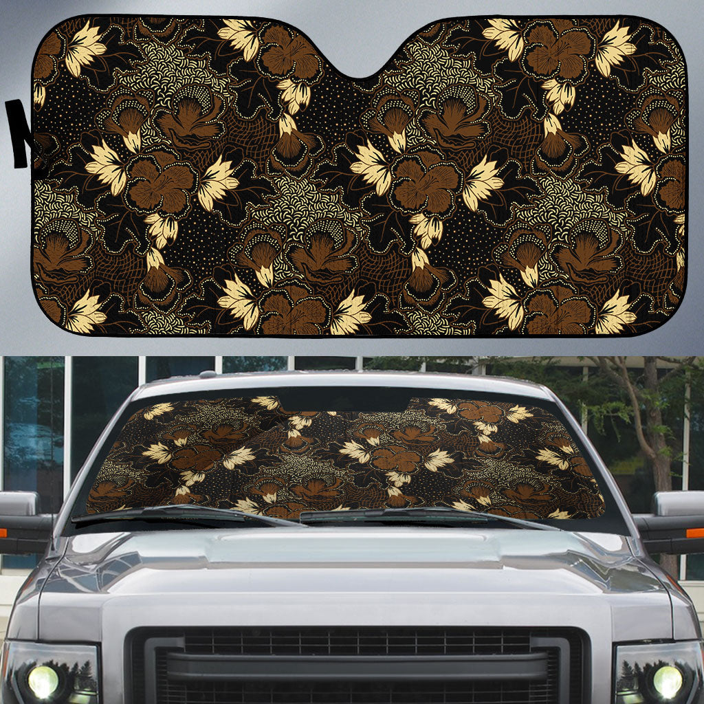 Javanese Batik Semen Auto Sun Shade Indonesian Traditional Pattern LT01 Black - Polynesian Pride